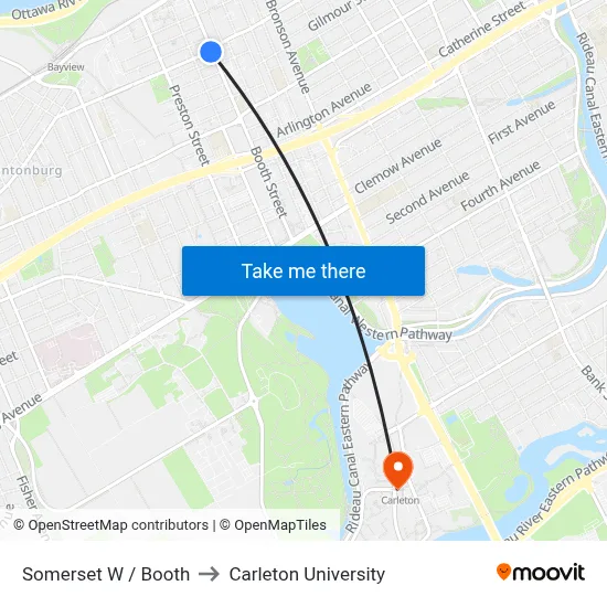 Somerset W / Booth to Carleton University map