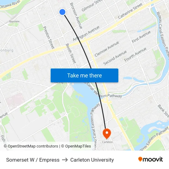 Somerset W / Empress to Carleton University map