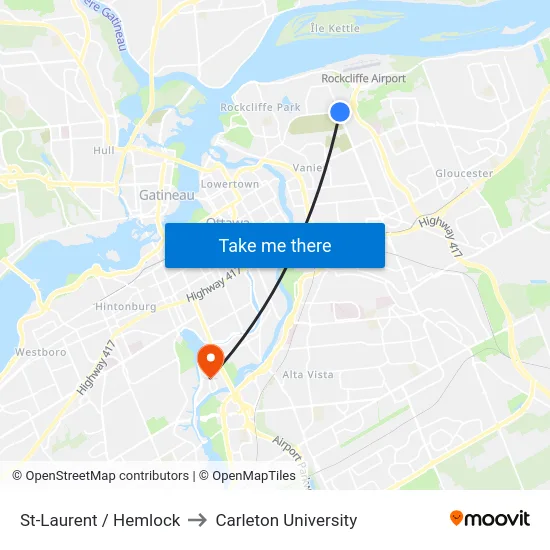St-Laurent / Hemlock to Carleton University map