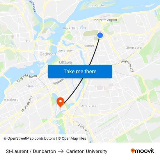 St-Laurent / Dunbarton to Carleton University map