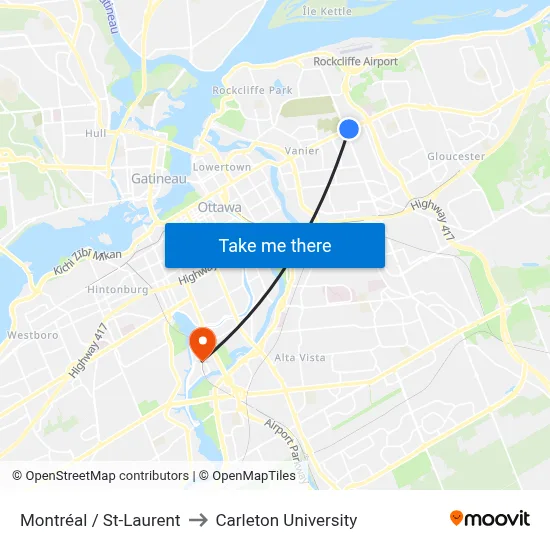 Montréal / St-Laurent to Carleton University map