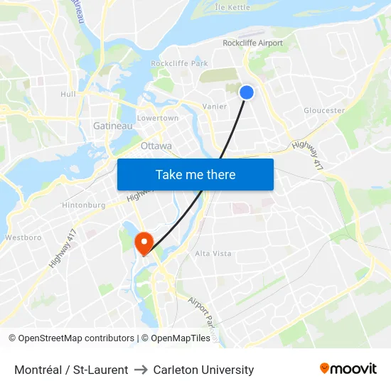 Montréal / St-Laurent to Carleton University map