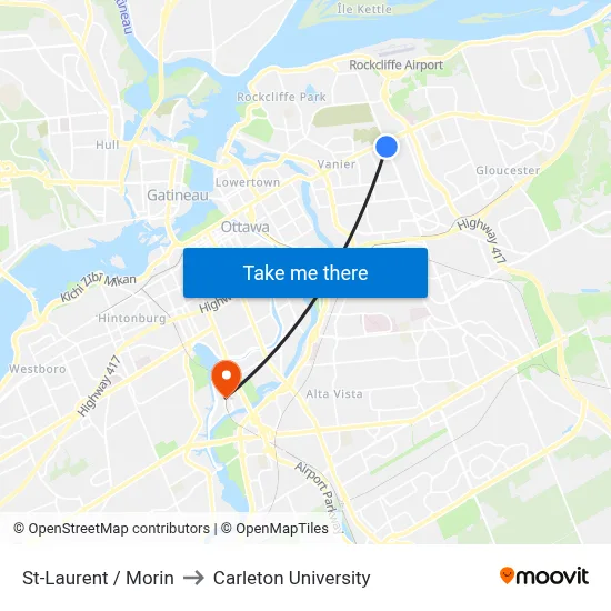 St-Laurent / Morin to Carleton University map