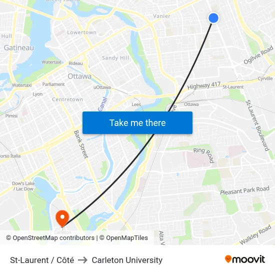 St-Laurent / Côté to Carleton University map