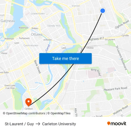 St-Laurent / Guy to Carleton University map