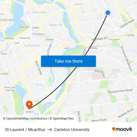 St-Laurent / Mcarthur to Carleton University map