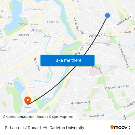 St-Laurent / Donald to Carleton University map