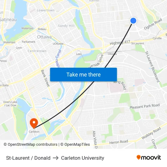 St-Laurent / Donald to Carleton University map