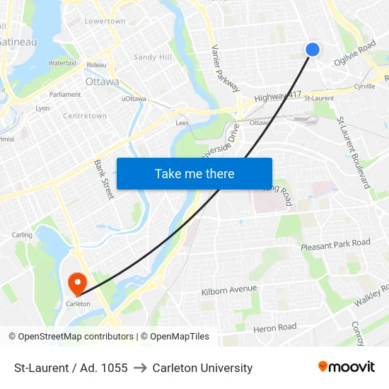 St-Laurent / Ad. 1055 to Carleton University map