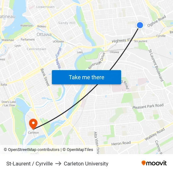 St-Laurent / Cyrville to Carleton University map