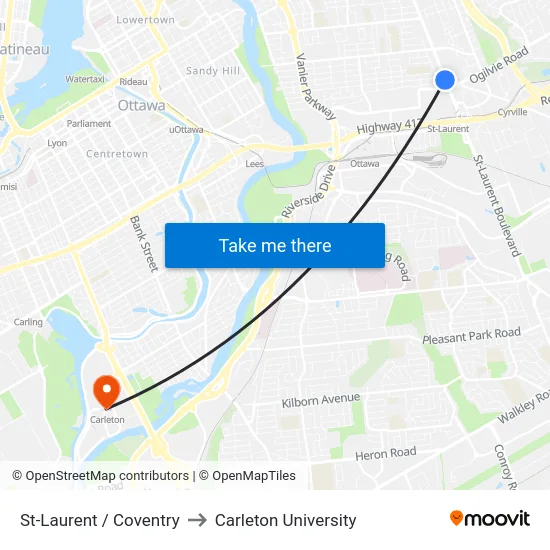 St-Laurent / Coventry to Carleton University map