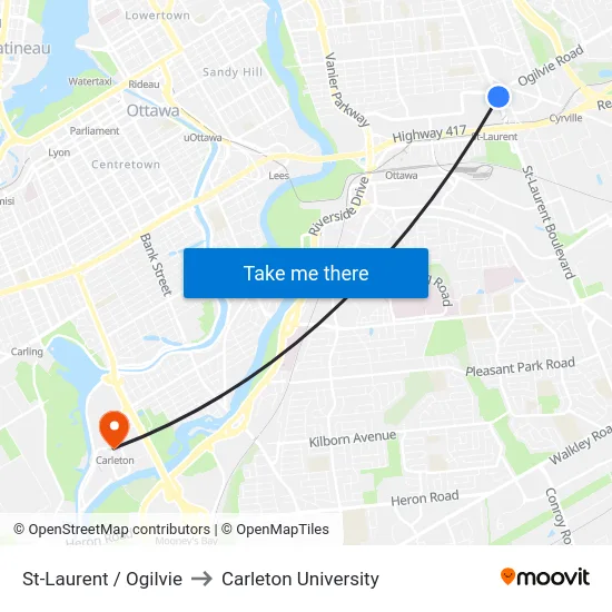 St-Laurent / Ogilvie to Carleton University map