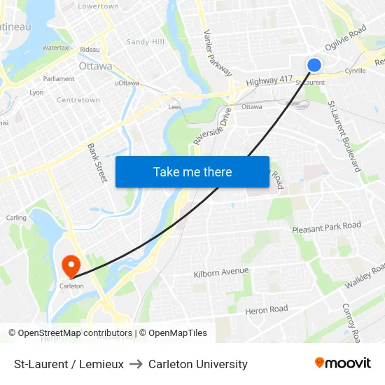 St-Laurent / Lemieux to Carleton University map
