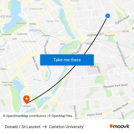 Donald / St-Laurent to Carleton University map