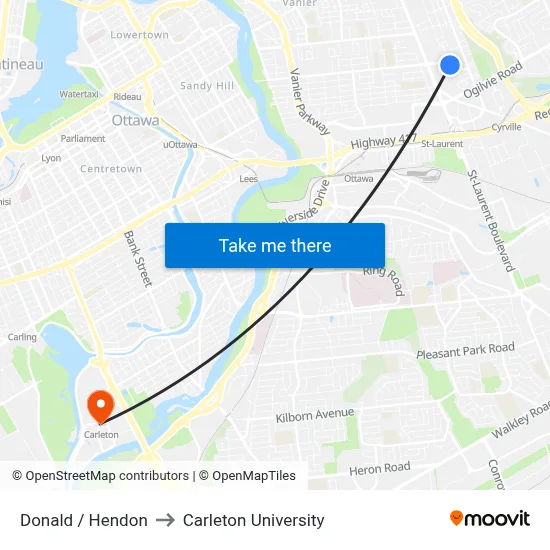 Donald / Hendon to Carleton University map
