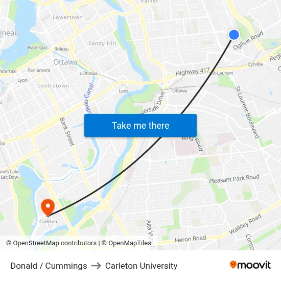 Donald / Cummings to Carleton University map