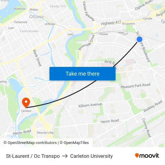 St-Laurent / Oc Transpo to Carleton University map