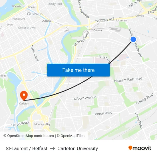 St-Laurent / Belfast to Carleton University map