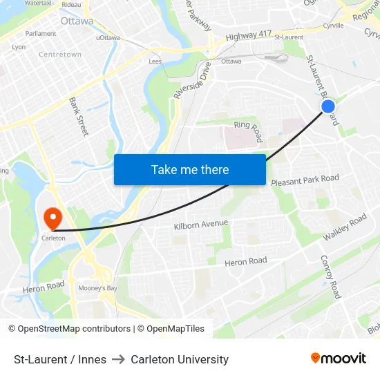 St-Laurent / Innes to Carleton University map