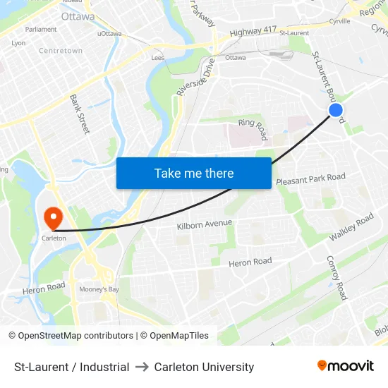 St-Laurent / Industrial to Carleton University map