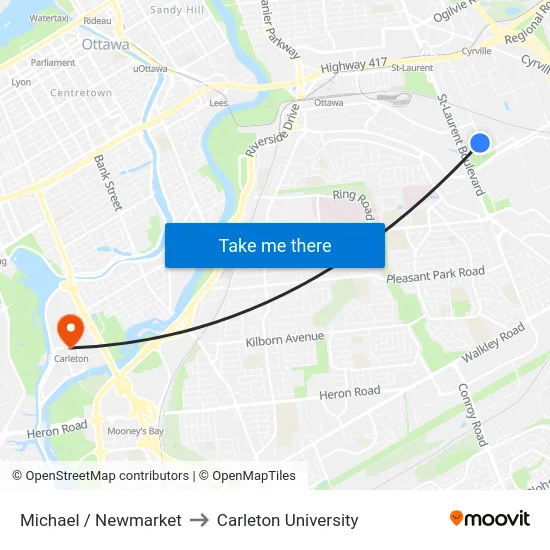 Michael / Newmarket to Carleton University map