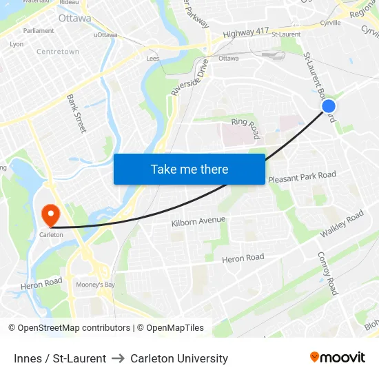 Innes / St-Laurent to Carleton University map