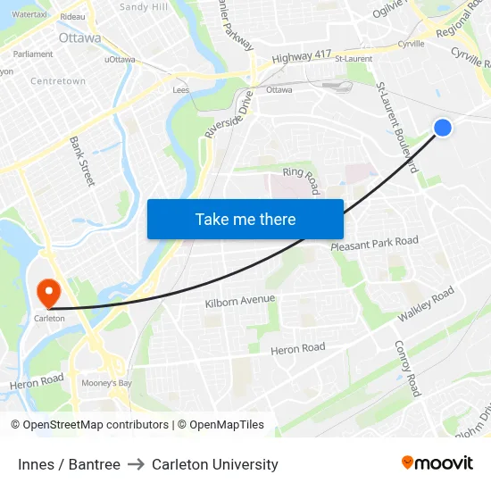 Innes / Bantree to Carleton University map
