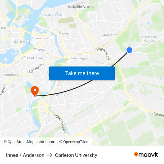 Innes / Anderson to Carleton University map