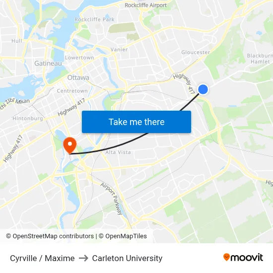 Cyrville / Maxime to Carleton University map