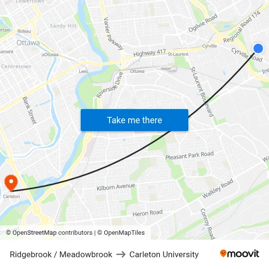 Ridgebrook / Meadowbrook to Carleton University map