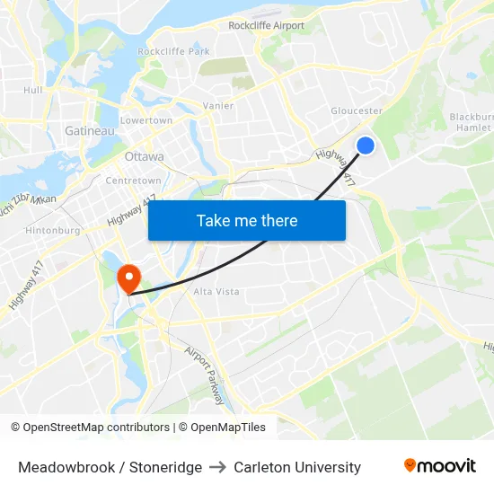Meadowbrook / Stoneridge to Carleton University map