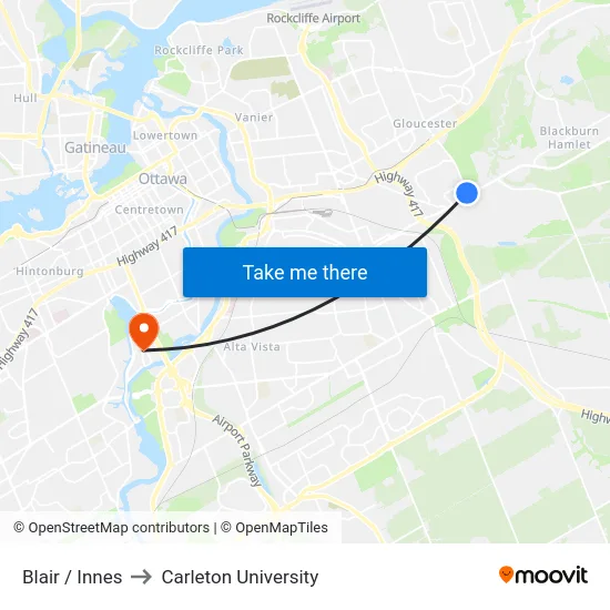 Blair / Innes to Carleton University map