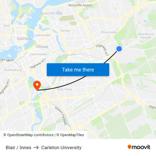 Blair / Innes to Carleton University map
