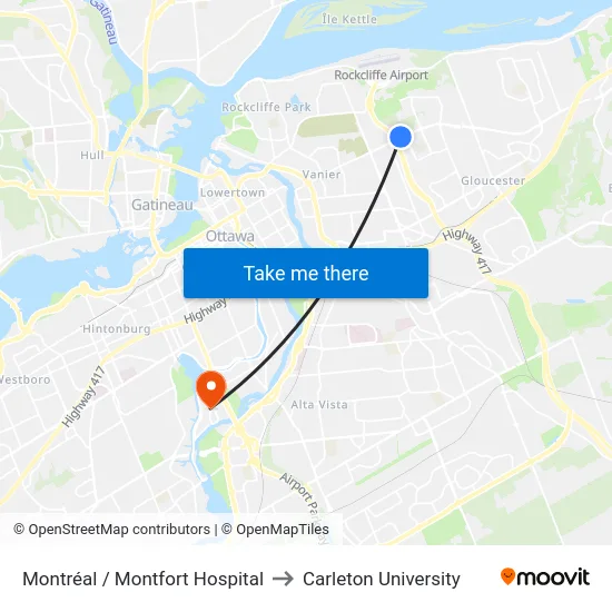 Montréal / Montfort Hospital to Carleton University map