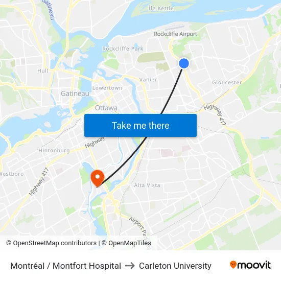 Montréal / Montfort Hospital to Carleton University map