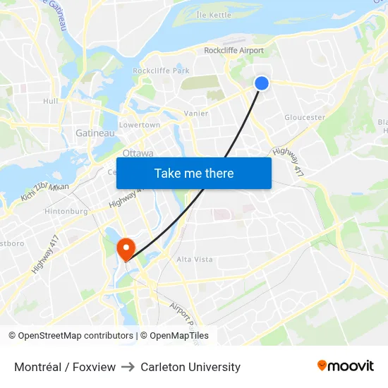 Montréal / Foxview to Carleton University map