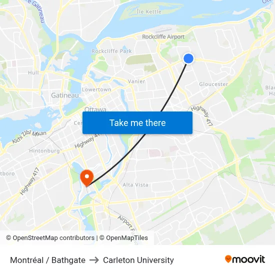 Montréal / Bathgate to Carleton University map