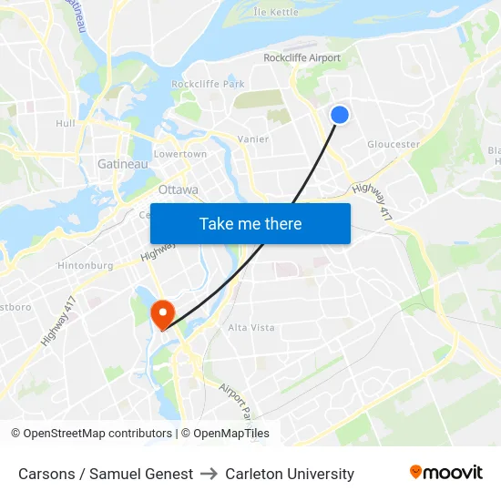 Carsons / Samuel Genest to Carleton University map