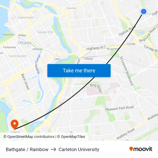 Bathgate / Rainbow to Carleton University map