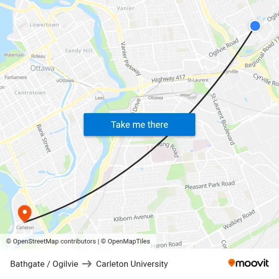 Bathgate / Ogilvie to Carleton University map