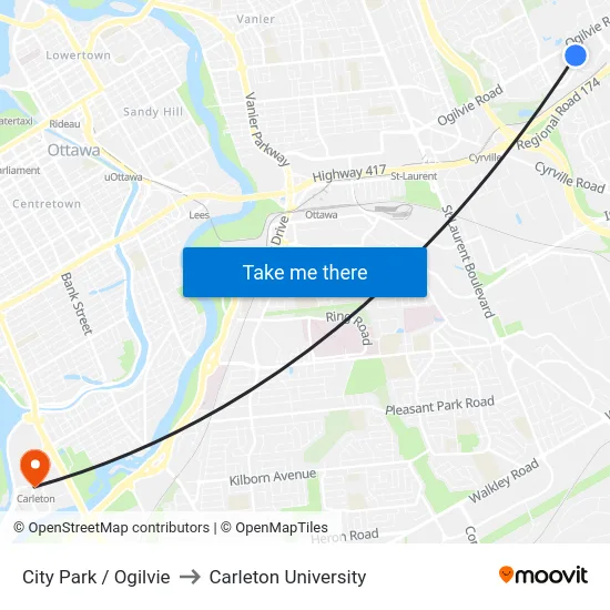 City Park / Ogilvie to Carleton University map