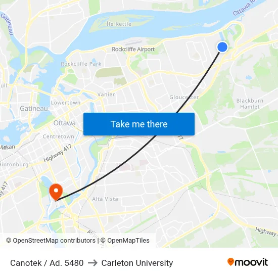 Canotek / Ad. 5480 to Carleton University map