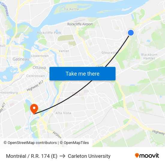 Montréal / R.R. 174 (E) to Carleton University map
