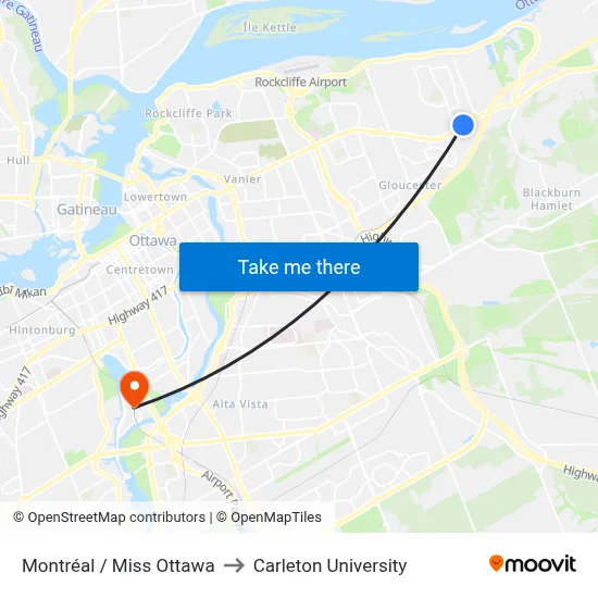 Montréal / Miss Ottawa to Carleton University map