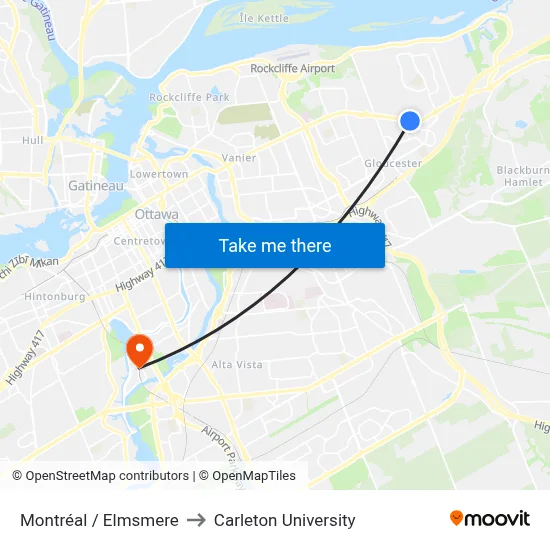 Montréal / Elmsmere to Carleton University map