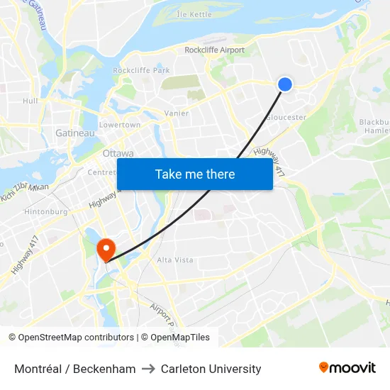 Montréal / Beckenham to Carleton University map