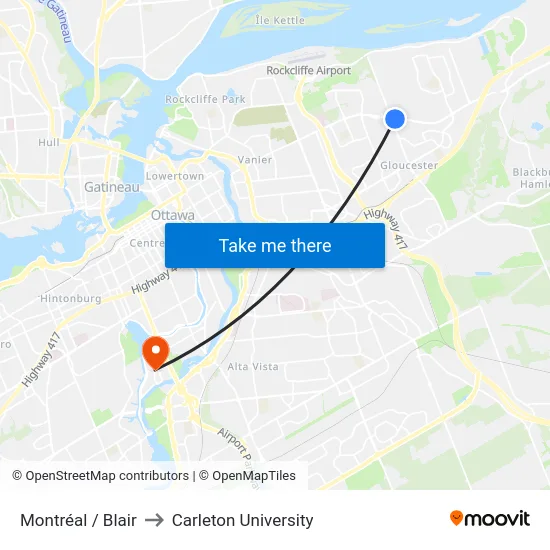 Montréal / Blair to Carleton University map