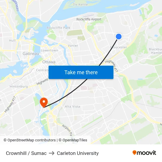 Crownhill / Sumac to Carleton University map