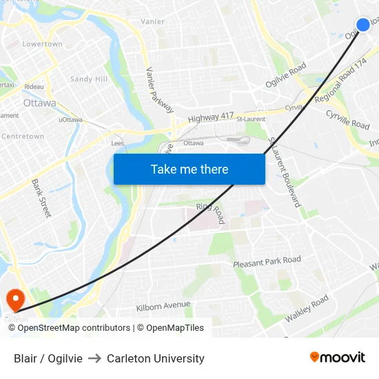 Blair / Ogilvie to Carleton University map