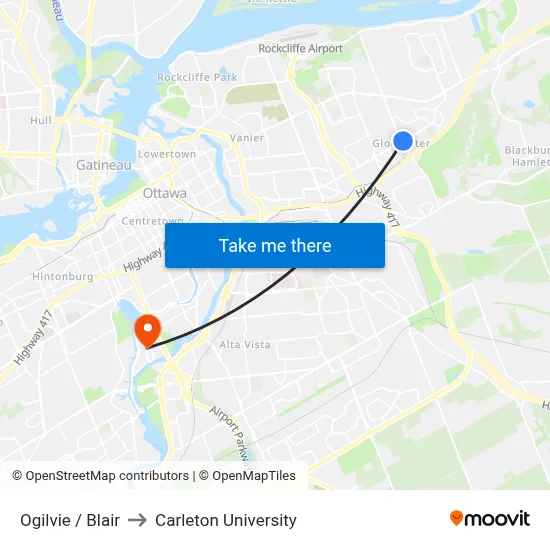 Ogilvie / Blair to Carleton University map